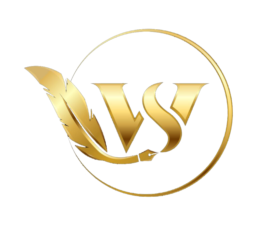 Official gold WS feather-and-ring logo for Author Wayne Stewart